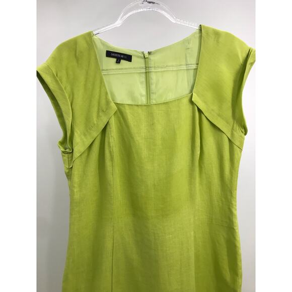 Lafayette 148 Lime Green Linen Square Collar Cap Sleeve Straight Sheath Dress 8 - Picture 3 of 11